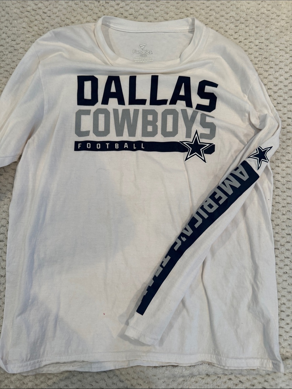 Fanatics White Dallas Cowboys Long Sleeve Tee with Navy & Gray Graphics